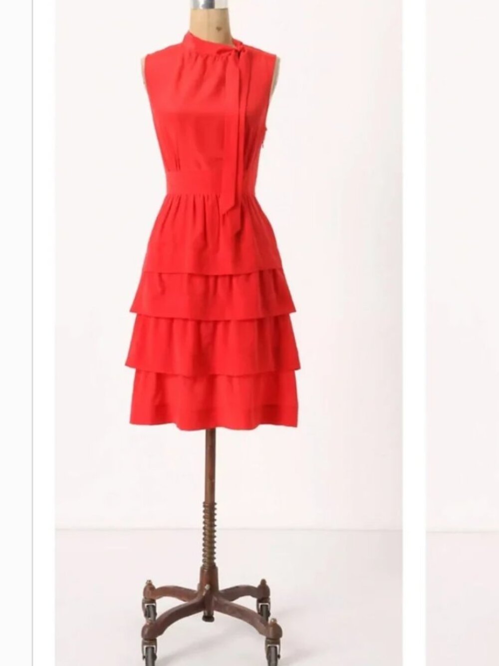 Anthropologie Girls from Savoy Oska Silk Neck Tie Tiered Ruffle Dress Retro sz 2